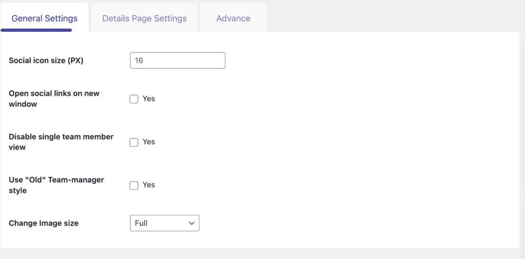 wp team manager general settings